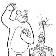 Новогодние раскраски на тему маша и медведь Маша и медведь индеец раскраска